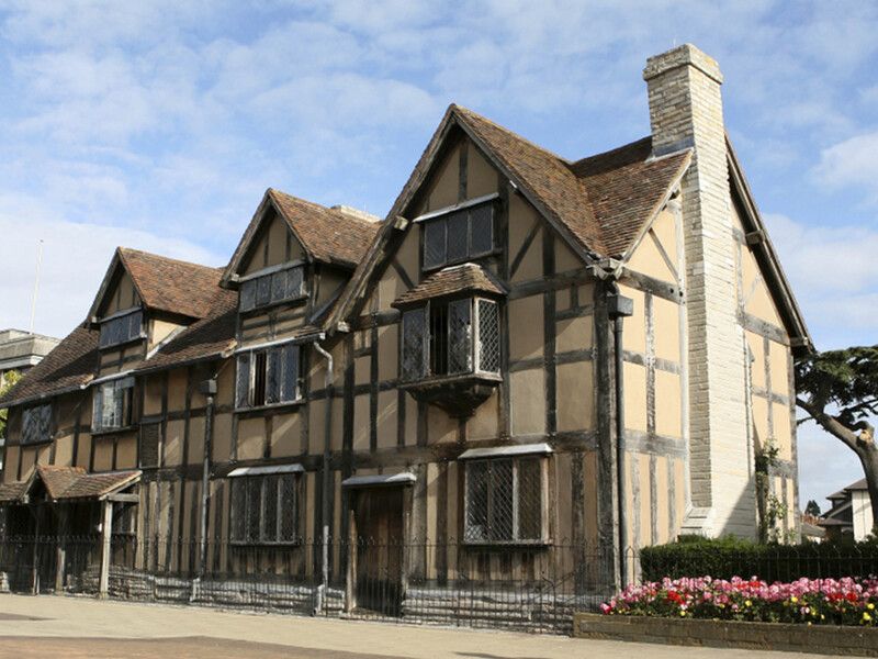 Shakespeare's Birthplace in Stratford-upon-Avon, England. A half-timbered Tudor house.