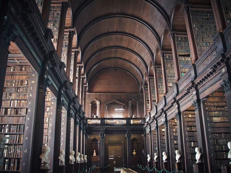 Interior of the Long Room in the Old Library at Trinity College Dublin