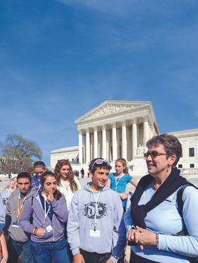 Group of teenagers on a field trip to the Supreme Court Building in Washington, DC.