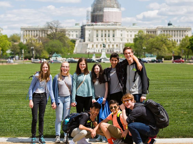 Group of teenagers in front of the US Capitol Building