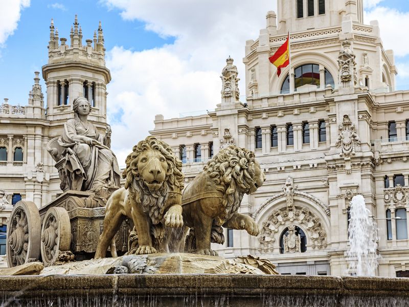 Cibeles Fountain and Cybele Palace in Madrid