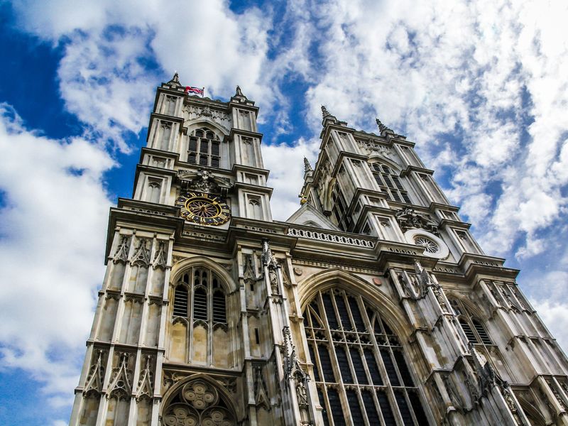 Westminster Abbey against a blue cloudy sky