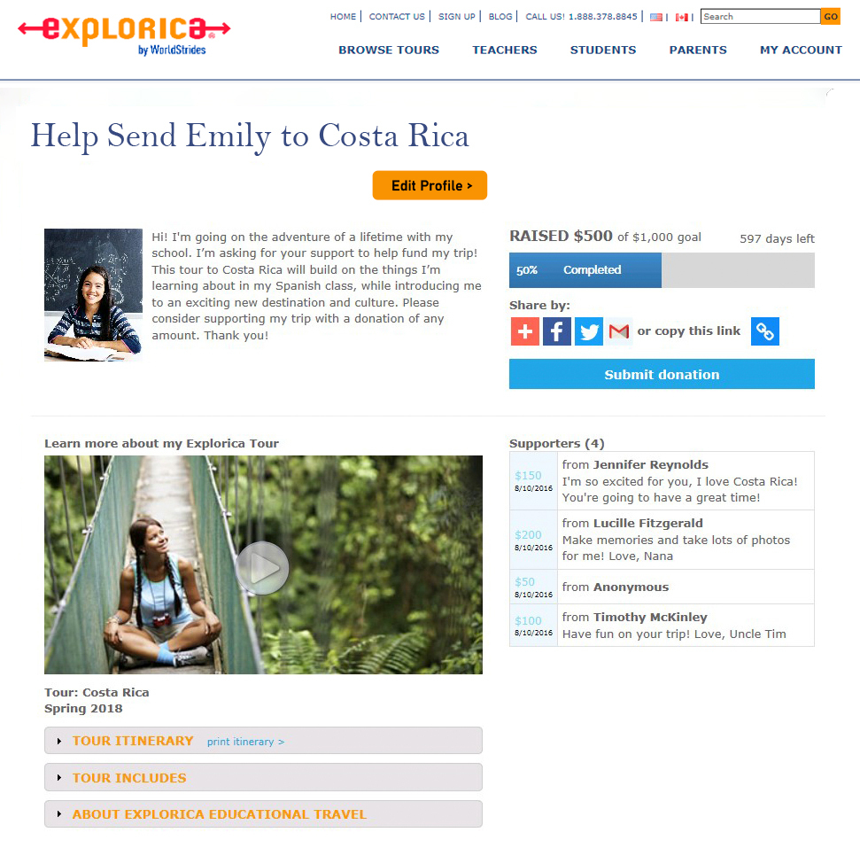 Explorica Fundraising Page: Help Send Emily to Costa Rica