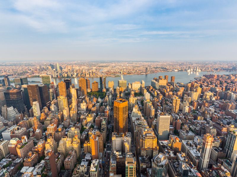 Aerial view of the Manhattan skyline during the day