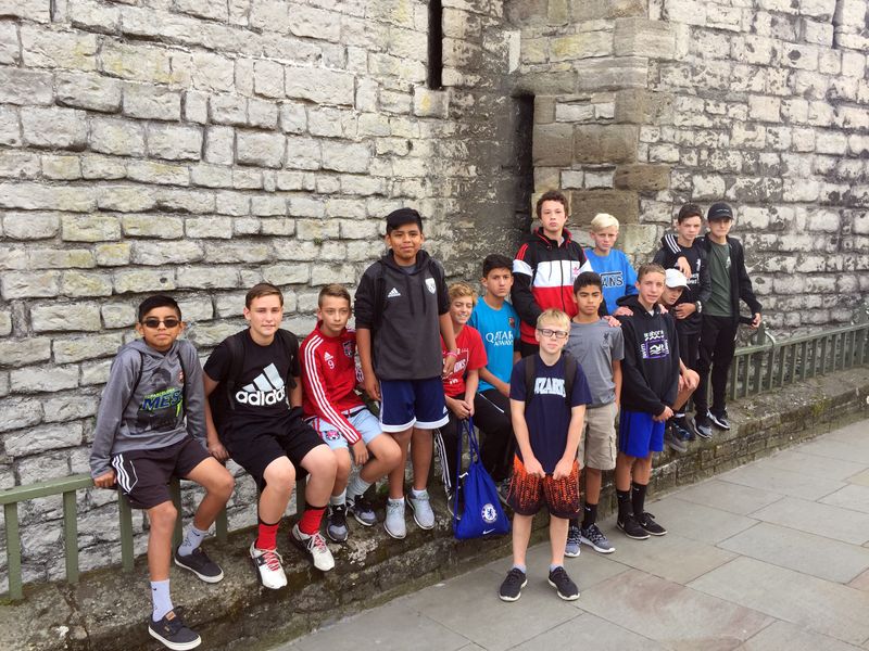 Group of boys at a historic site in London