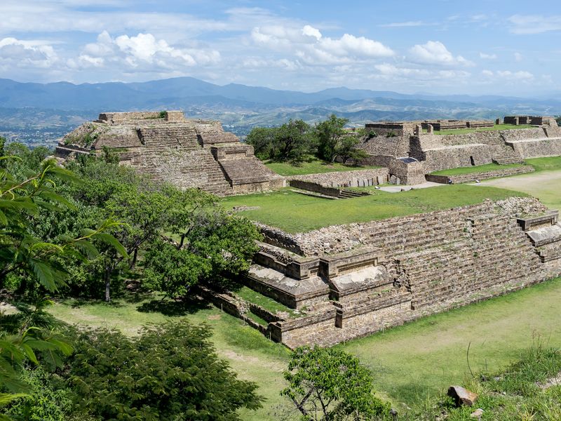 The ruins of the ancient Zapotec city of Monte Alban in Oaxaca, Mexico.