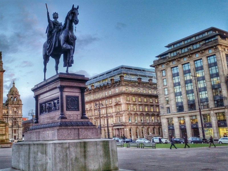 Statue of Queen Victoria on horseback in George Square, Glasgow, Scotland