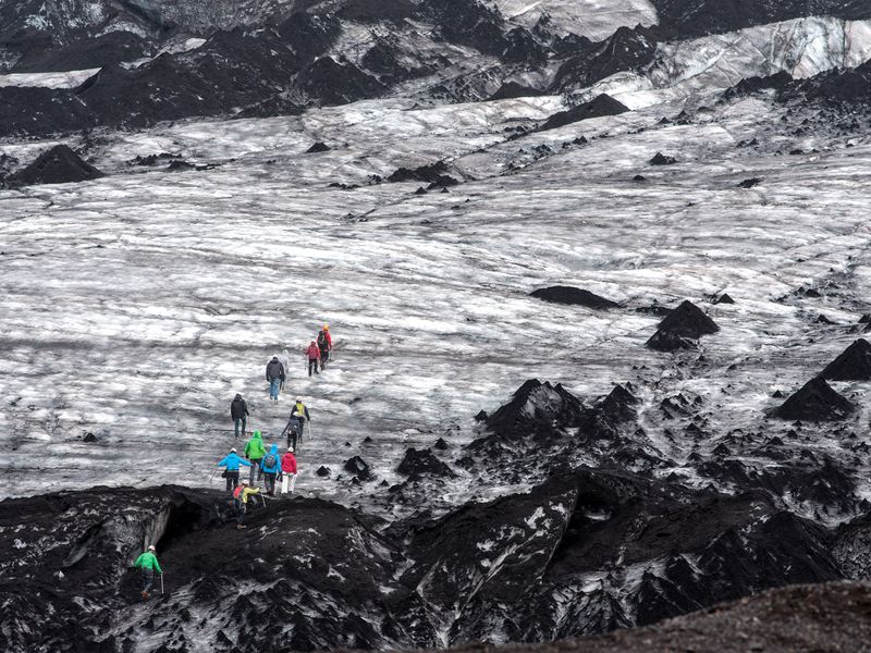 Hikers on a glacier in Iceland