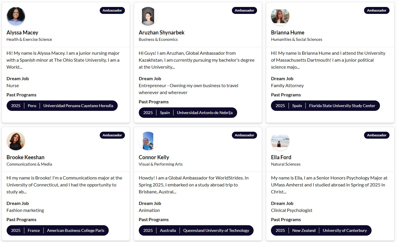 Student Ambassador Profiles with Study Abroad Programs