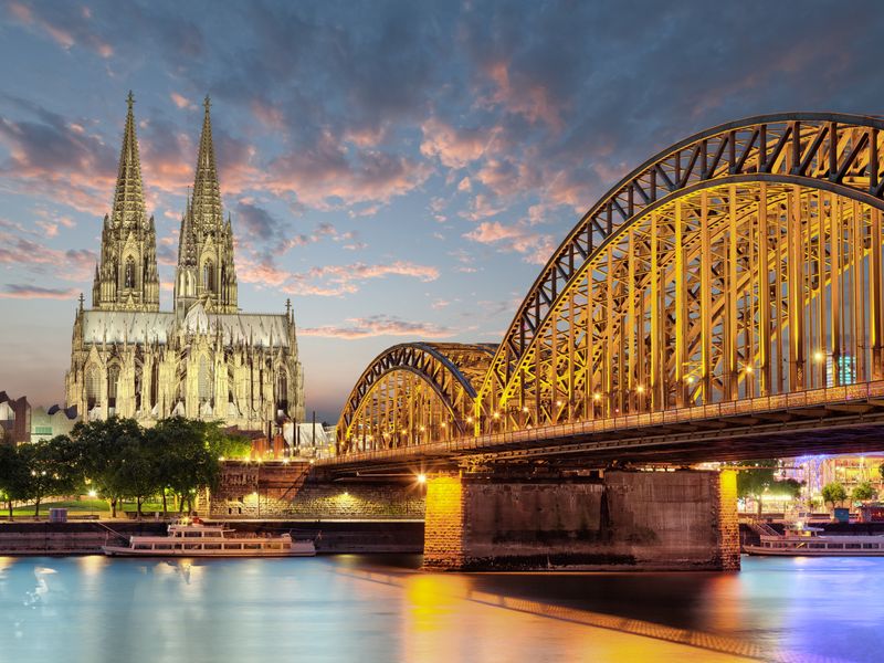 Cologne Cathedral and Hohenzollern Bridge at twilight