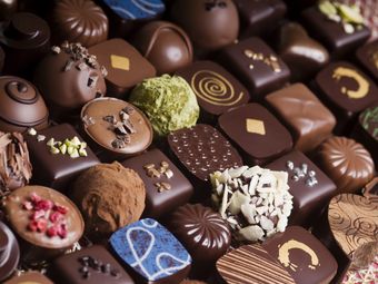 Close-up of a variety of gourmet chocolates.