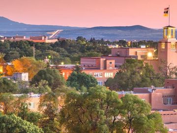 Santa Fe, New Mexico skyline at sunset