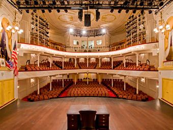 Interior view of Ford's Theatre, a historic landmark in Washington DC.