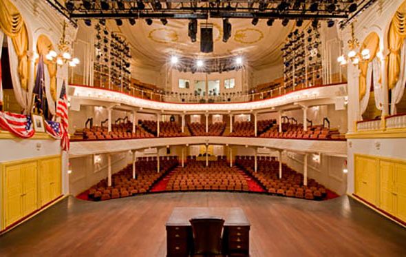 Interior view of Ford's Theatre, a historic landmark in Washington DC.