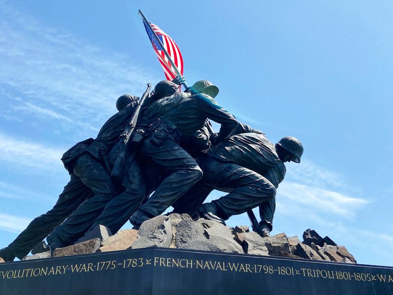 The Iwo Jima Memorial statue at Arlington National Cemetery in Arlington, Virginia.