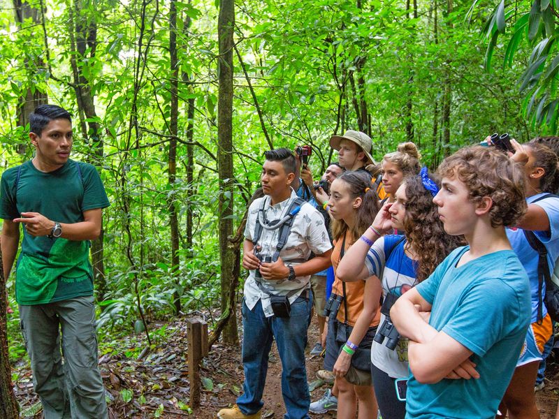 A group of students on a guided rainforest tour in Costa Rica.