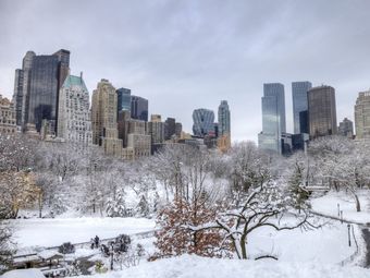 Snowy Central Park with the Midtown Manhattan Skyline