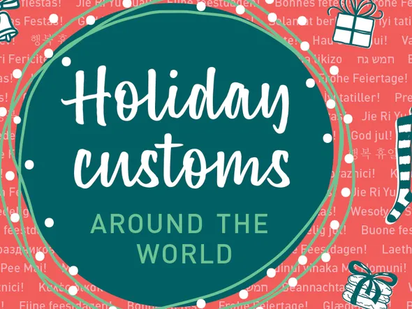 Holiday Customs Around the World in different languages.