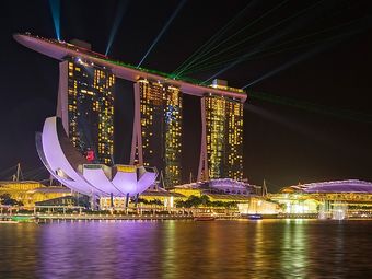 The Marina Bay Sands lights up the night sky in Singapore