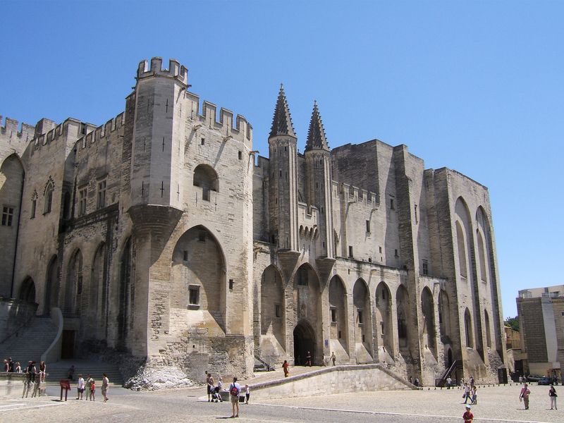 The Palais des Papes in Avignon, France, a large medieval Gothic palace and a UNESCO World Heritage Site.