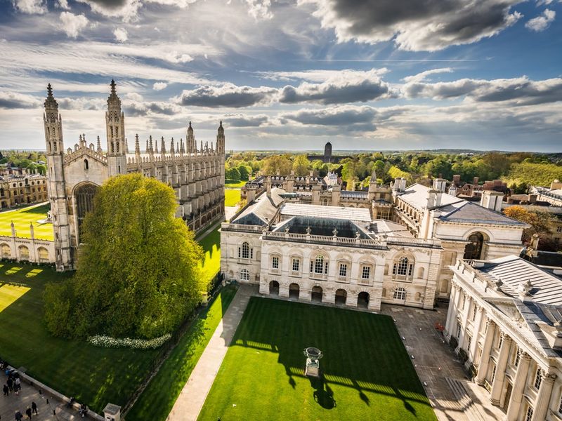 High-angle view of Cambridge University campus