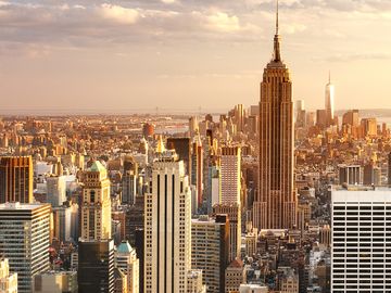 New York City skyline at sunset with the Empire State Building