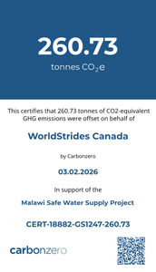Carbonzero Emission Offset Certificate for WorldStrides Canada