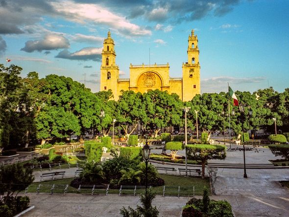 The Merida Cathedral in Merida, Mexico on a beautiful sunny day