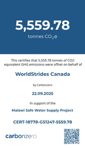 Carbonzero CO2 Offset Certificate for WorldStrides Canada