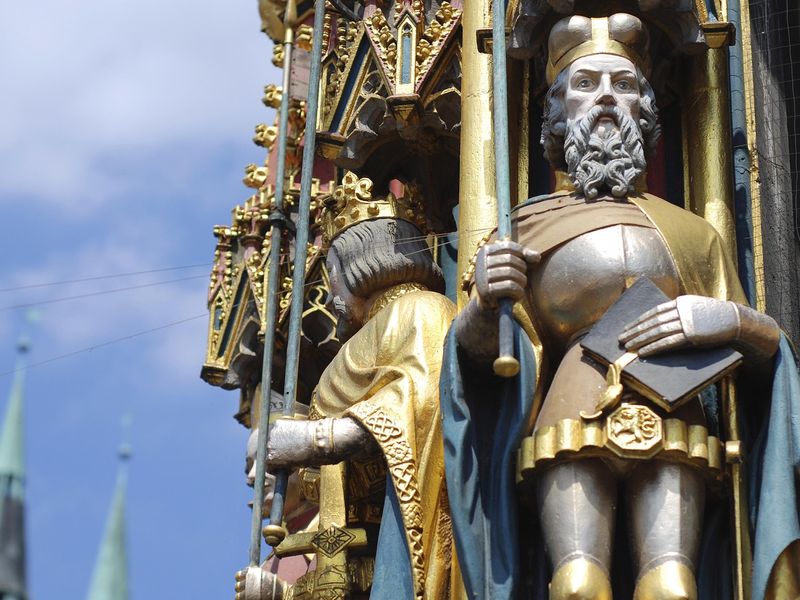 Close-up of statues on a historical monument